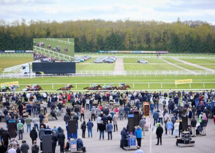 Grandstand Enclosure at Newbury Racecourse View of racing